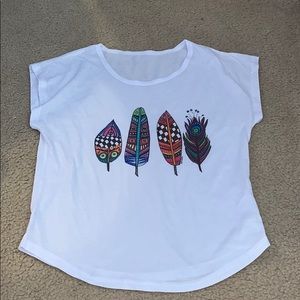 White Colorful Feathers Top